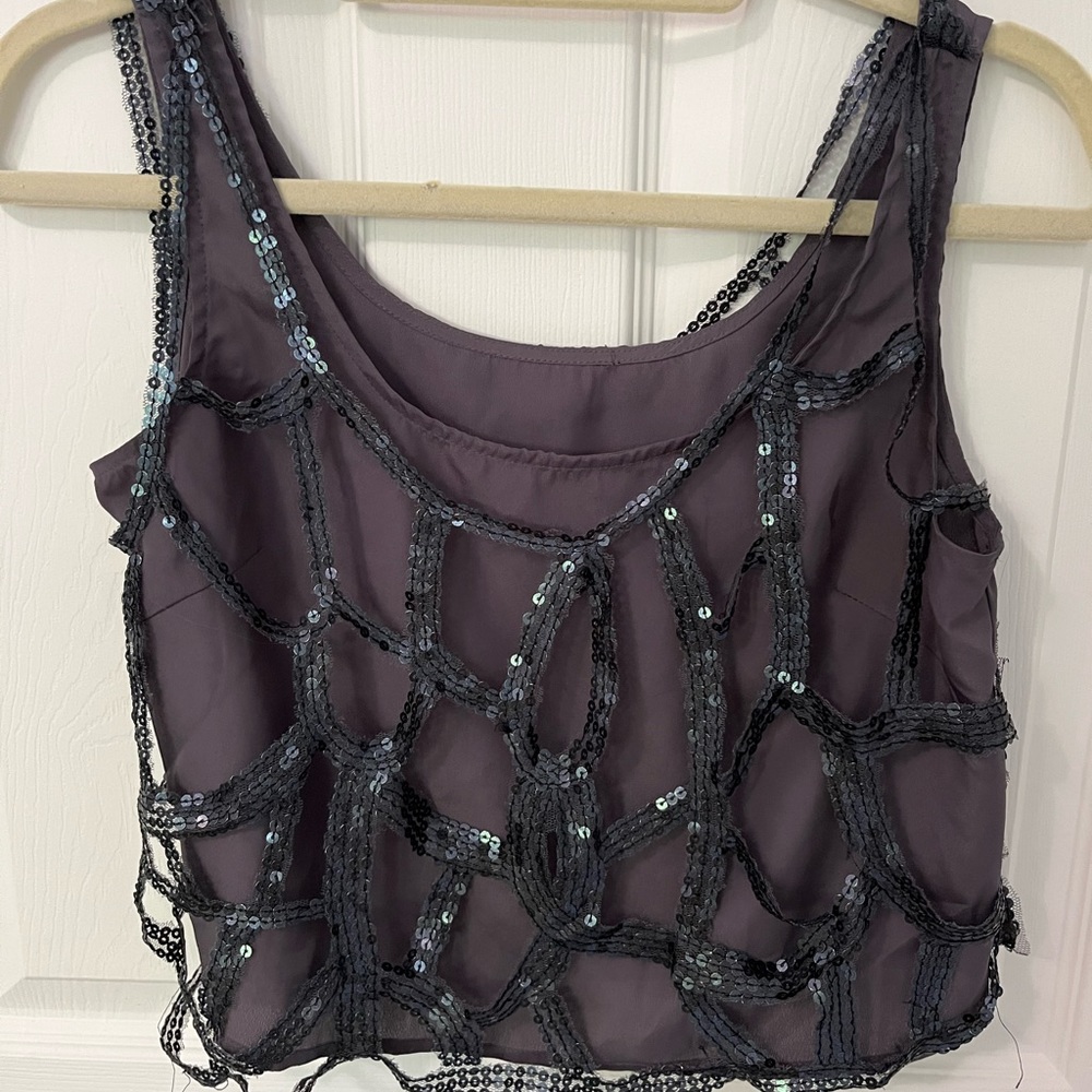 Gray Sequin Cropped Top - image 1